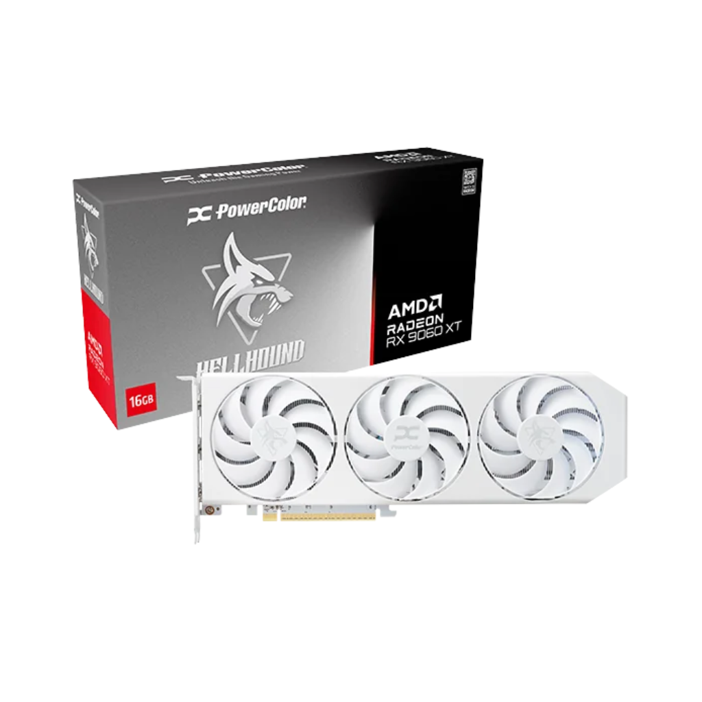 PowerColor Hellhound RX 9060 XT OC 16GB White GDDR6 Graphics Card Spectral White RX9060XT 16G-L/OC/WHITE