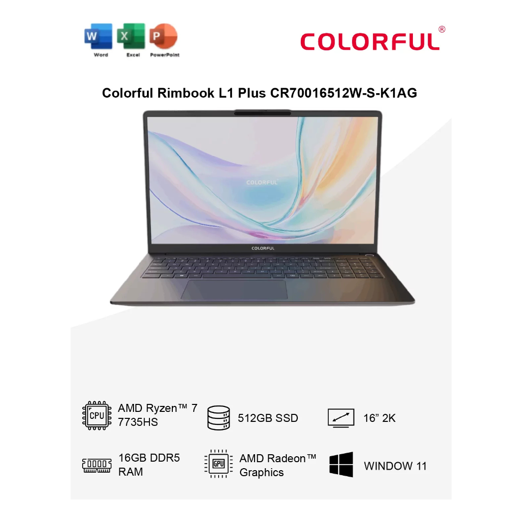 Colorful RIMBOOK L1 PLUS CR70016512W-S-K1AG Silver i5.6" FHD | R7 7735HS | 16GB DDR5 6400MHz | 512GB NVMe | Windows 11 Home (FREE Colorful Mousepad)