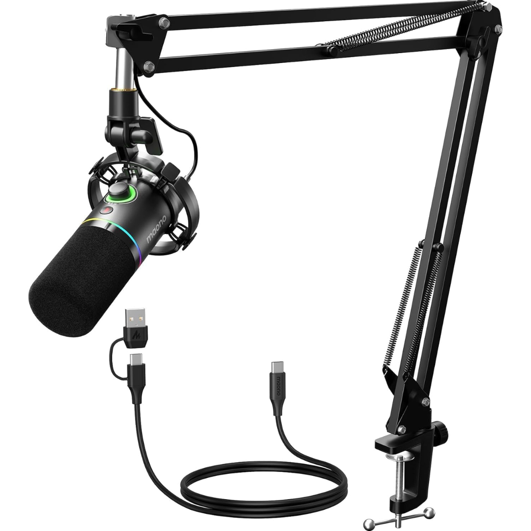 Maono PD200XS USB/XLR Podcast Dynamic Microphone Set with Boom Arm ( Black | White | Pink )