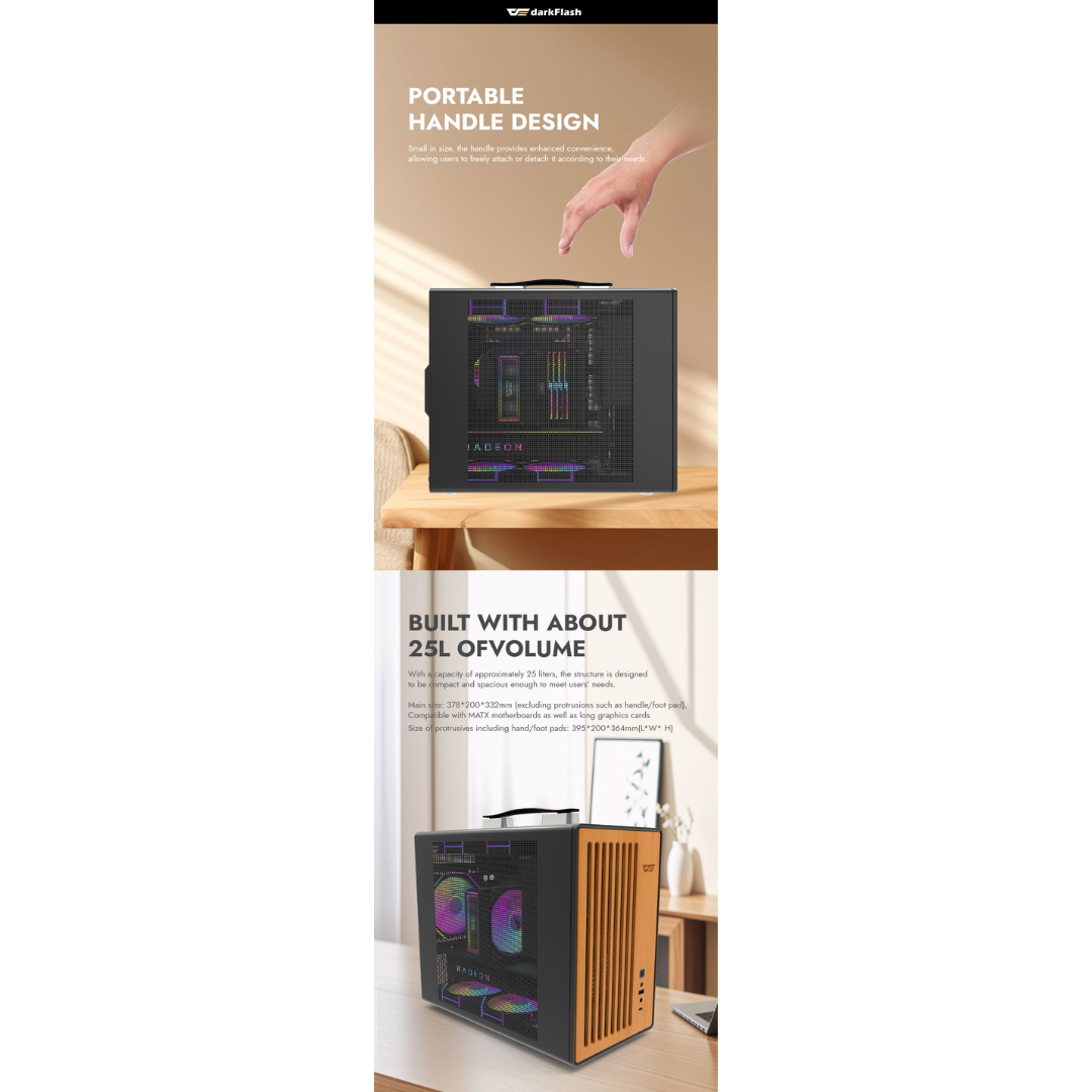 DarkFlash WD200 Wood Edition mATX PC Case ( Black | White )