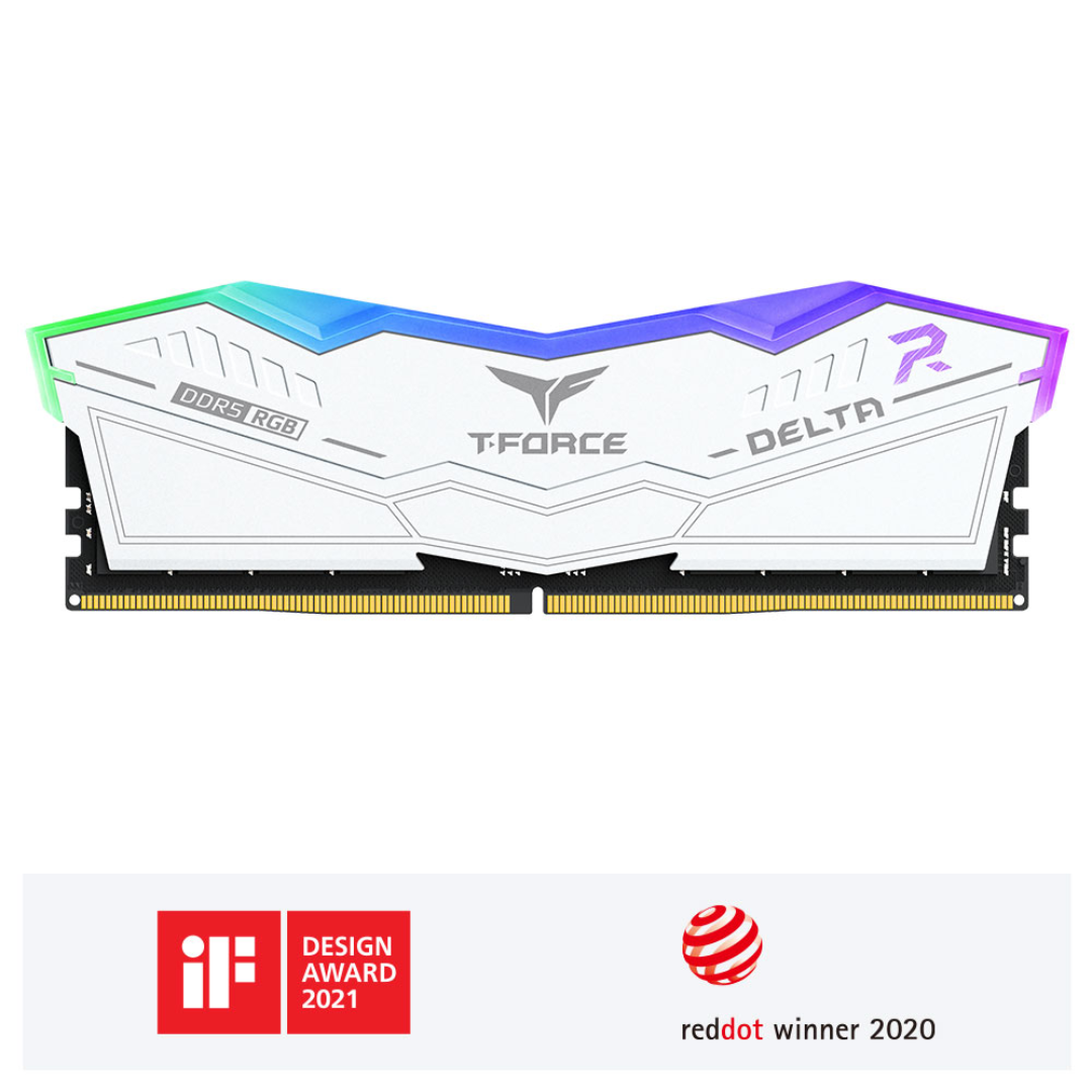T-Force Delta RGB 32GB White DDR5 6000MT/s CL38 Desktop Memory FF4D532G6000HC38A01