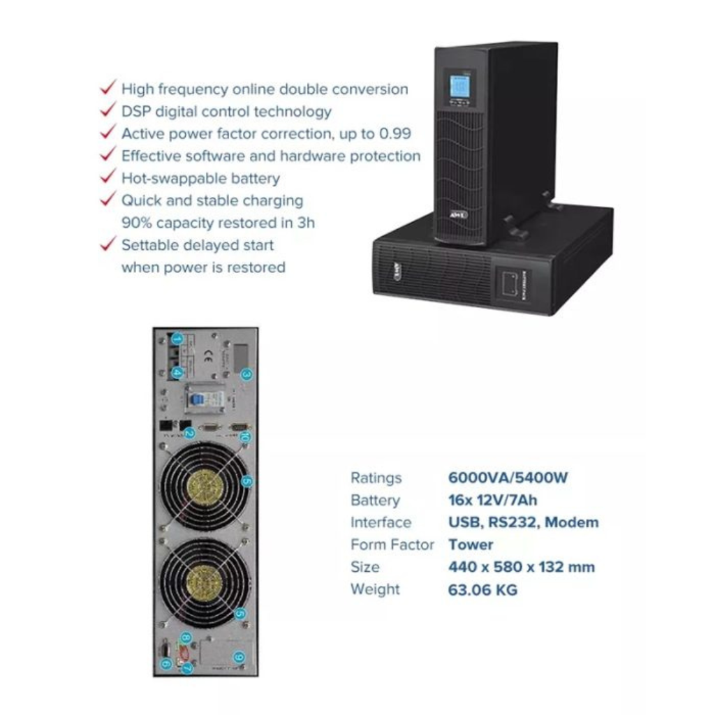 AWP ALR6000 Alpha RT 6000VA/5400W On-line Double-Conversion UPS