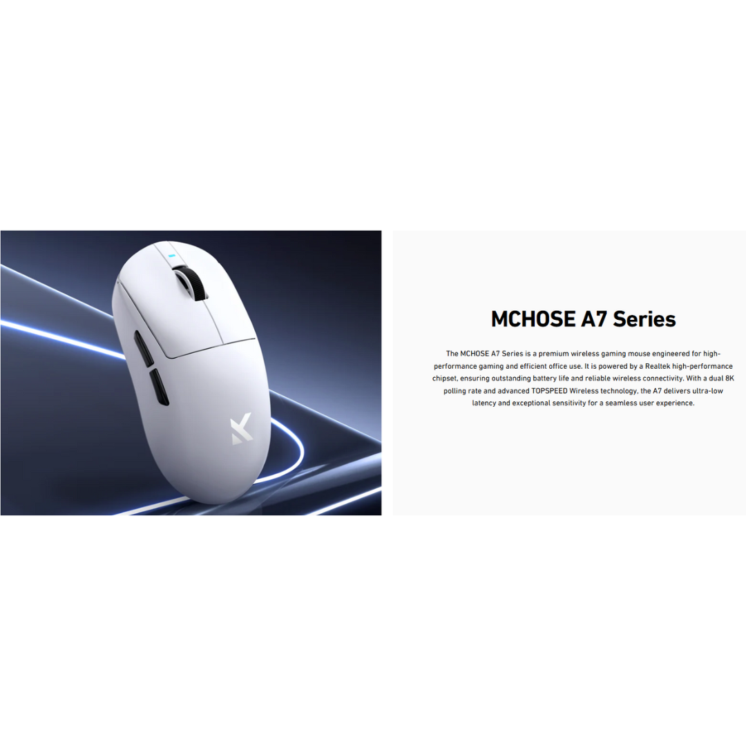 MCHOSE A7 Ultra Lightweight Tri-Mode Wireless Gaming Mouse White