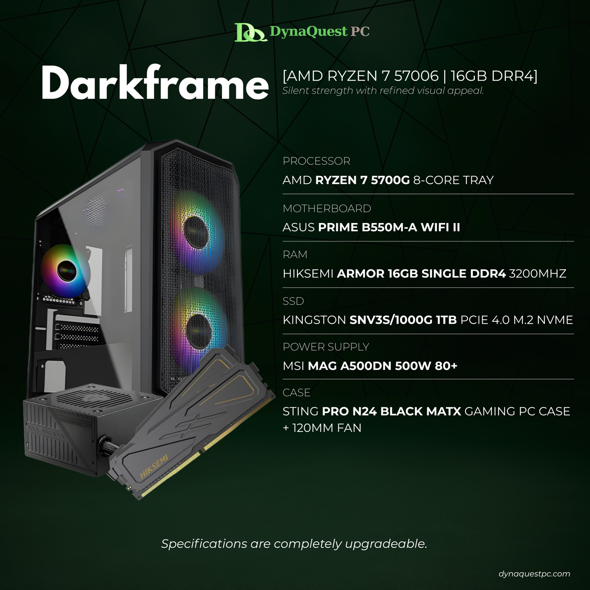 AMD Ryzen 7 5700G 8-Core | B550M | 16GB DDR4 RAM | 1TB NVMe SSD | 550W Bronze PSU | Sting Pro mATX Case | CPU Package