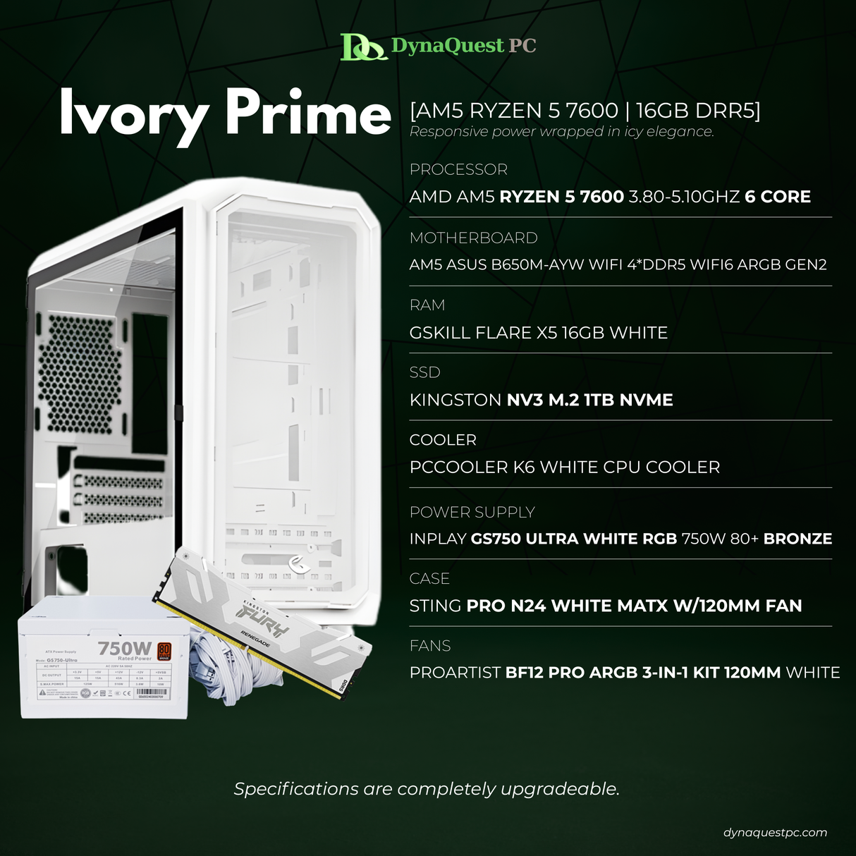 AMD Ryzen 5 7600 6-Core | B650M | 16GB DDR5 RAM | 1TB NVMe SSD | 750W Bronze PSU | Sting Pro mATX Case | 120mm Air Cooler | CPU Package