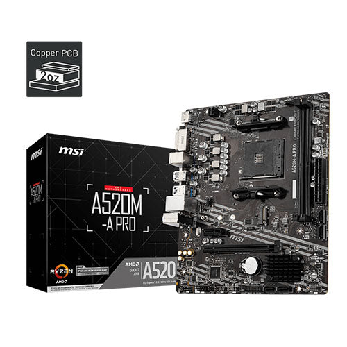 MSI A520M-A PRO mATX AM4 Motherboard - M.2 NVME Slot HDMIDVI-D Port