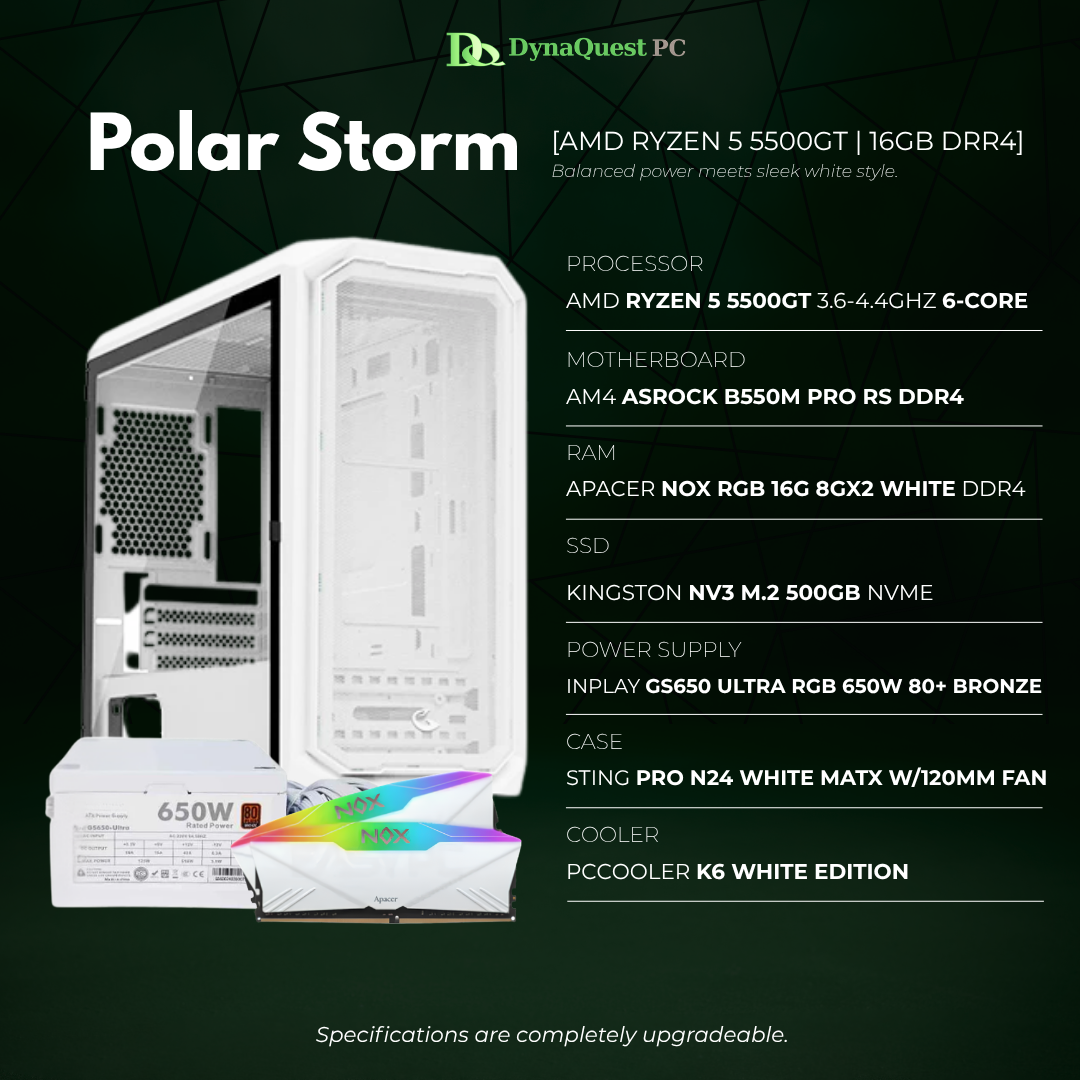 AMD Ryzen 5 5500GT 6-Core | B550M | 16GB DDR4 RAM | 500GB NVMe SSD | 650W Bronze PSU | Sting Pro N24 Case | CPU Package