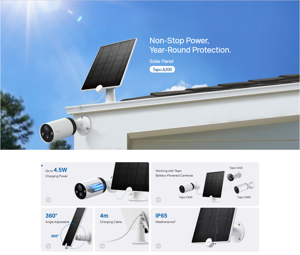 TP-Link Tapo A200 Up to 4.5W Charging Power Flexible Monocrystalline Solar Panel
