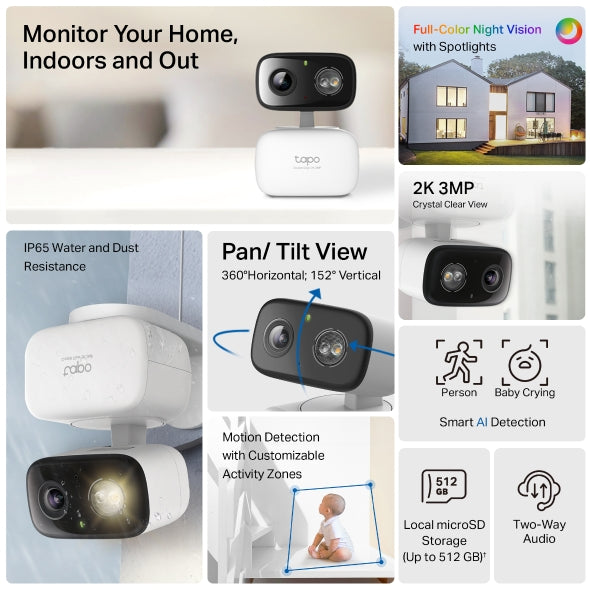 TP-Link Tapo C216 2K 3MP Indoor/Outdoor WiFi IP Security Cctv Sale Camera Connect to Cellphone with Mic and Speaker