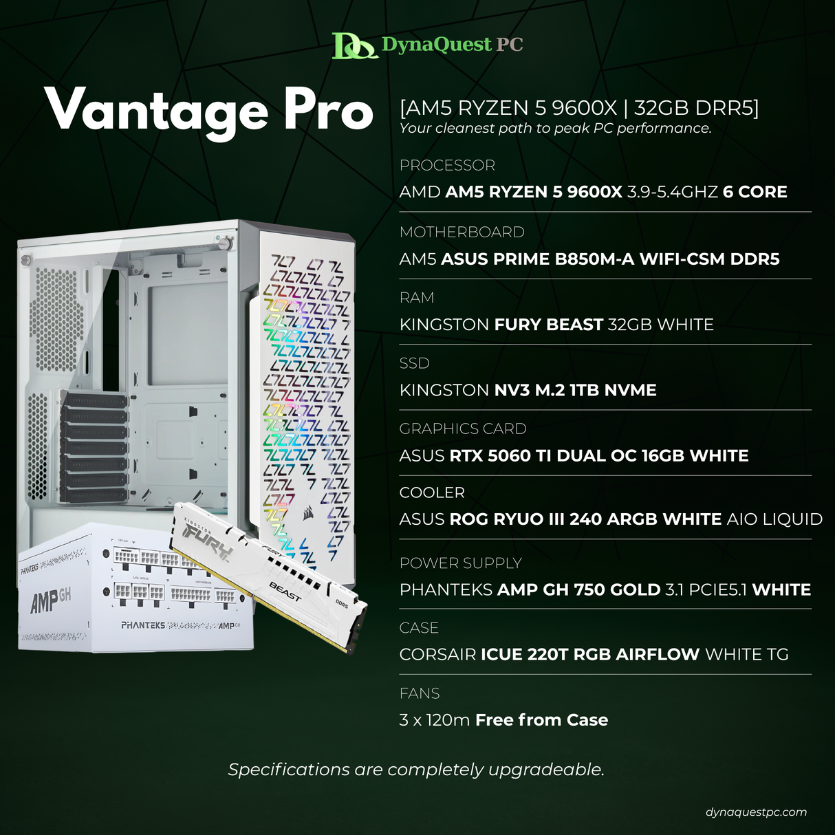 AMD Ryzen 5 9600X 6 Core | B850M-A | 32GB DDR5 RAM | 1TB NVMe SSD | RTX 5060Ti OC 16GB GPU | 750W Gold PSU | Corsair iCue ITX Case | 240mm AIO Cooler | CPU Package