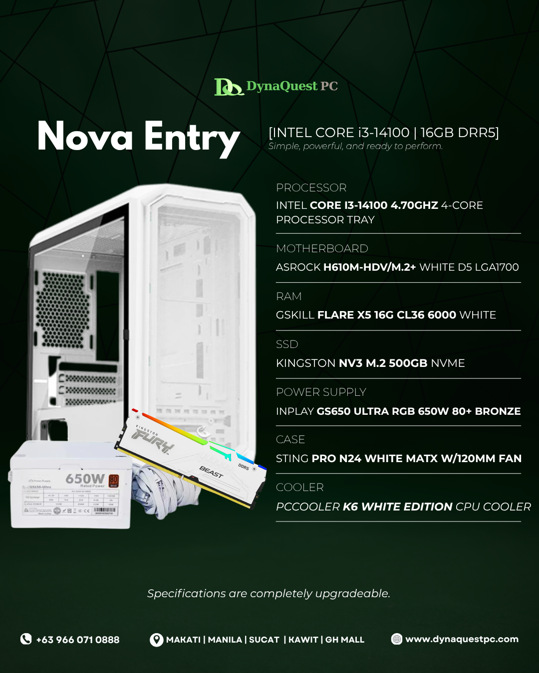 Intel Core i3-14100 | H610M | 16GB DDR5 RAM | 500GB NVMe SSD | 650W Bronze PSU | Sting Pro mATX Case | CPU Package