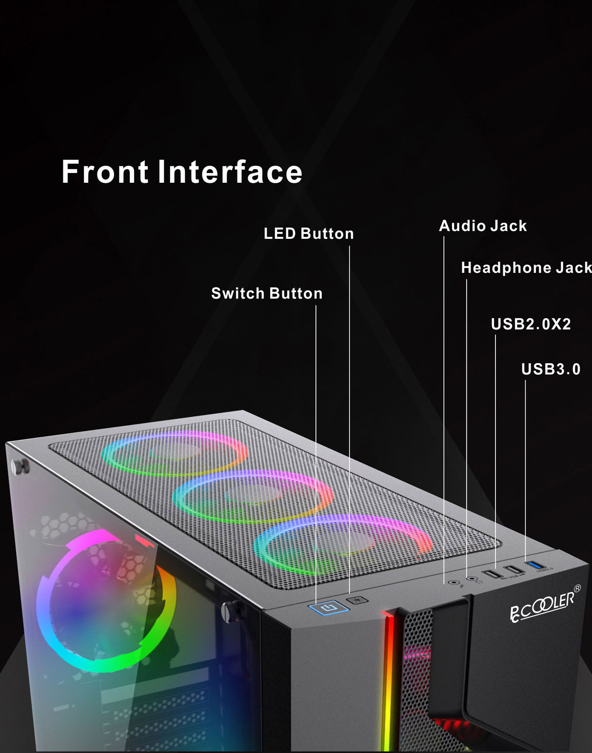 PCCooler GAME Ⅱ Black ATX TG Mid Tower Case (with 4*120mm FX-120 3 DYNAMIC COLOR 120mm Fan)