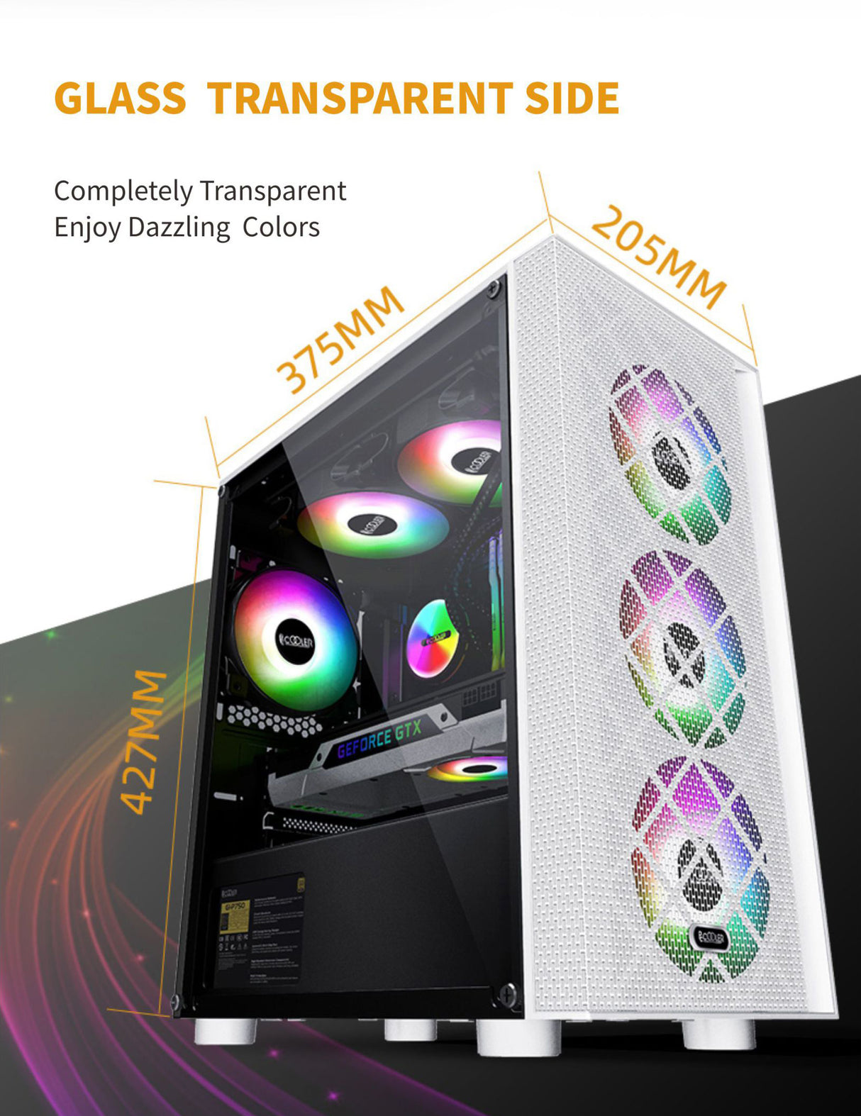 PCcooler GAME 6 White mATX TG MESH Mid Tower Case (with 4*120mm FX-120 3 DYNAMIC COLOR 120mm Fan)
