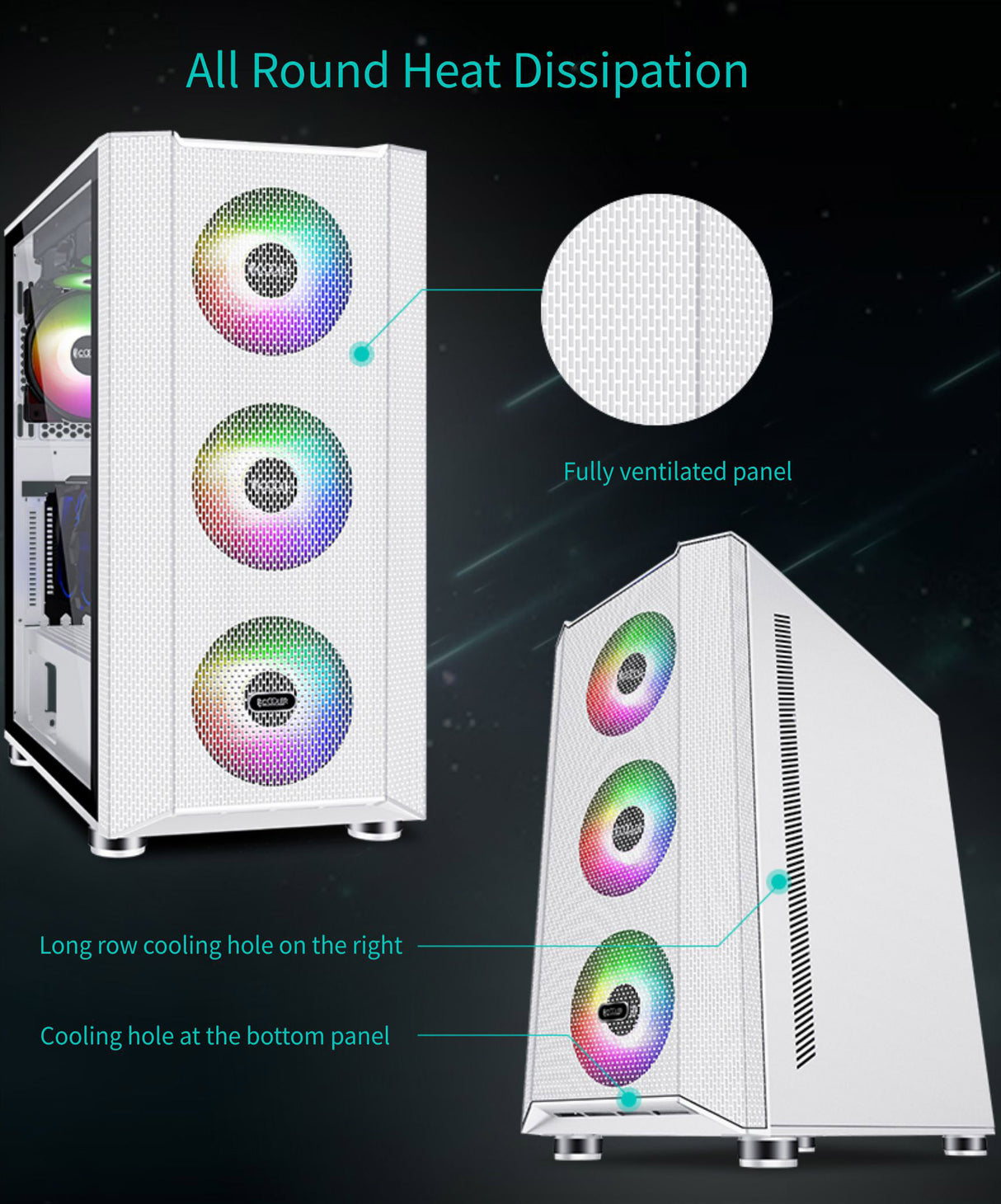 PCcooler GAME 7 Black ATX TG Mid Tower Case (with 4*120mm FX-120 3 DYNAMIC COLOR 120mm Fan)