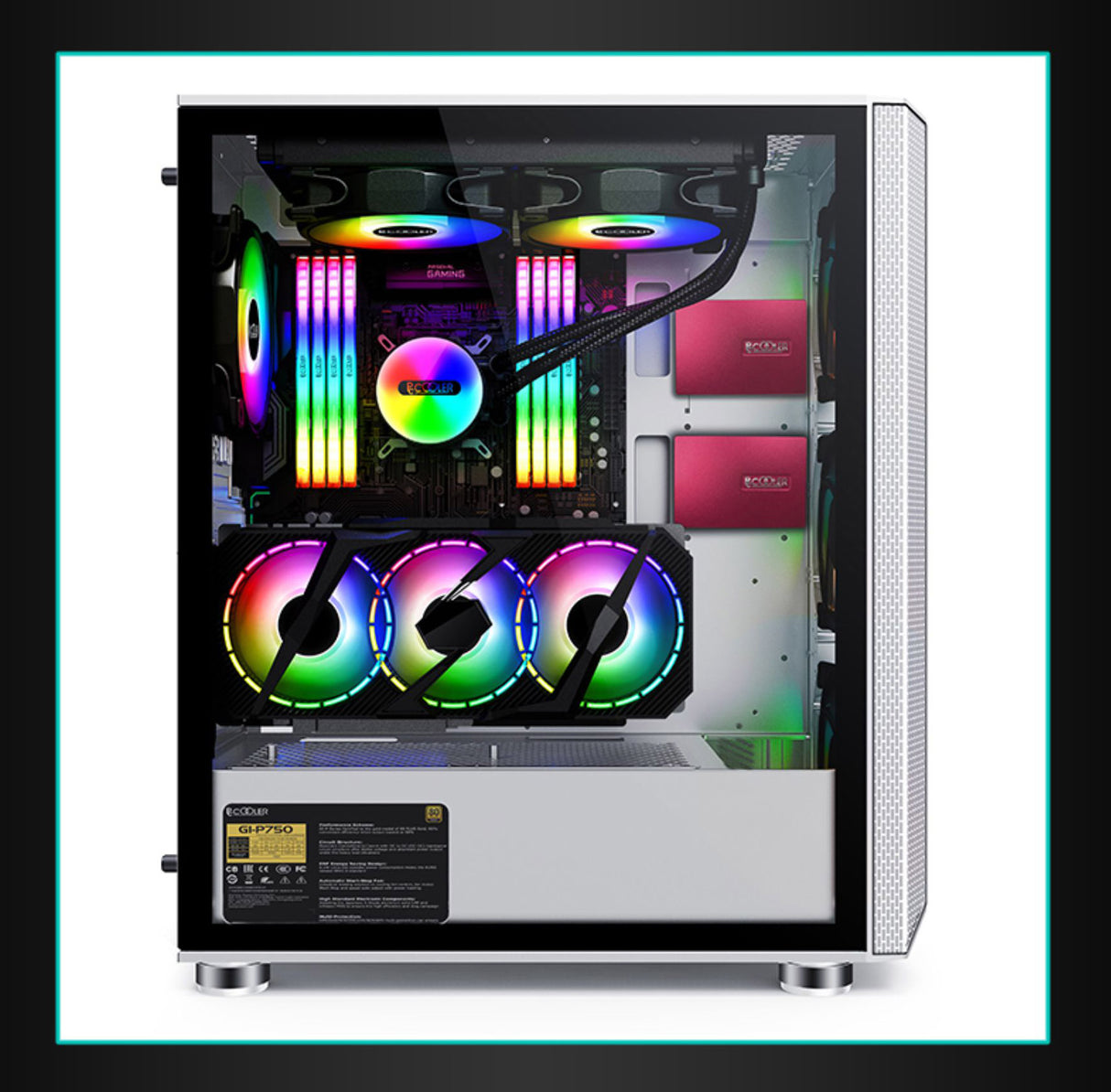 PCcooler GAME 7 White ATX TG MESH Mid Tower Case (with 4*120mm FX-120 3 DYNAMIC COLOR 120mm Fan)