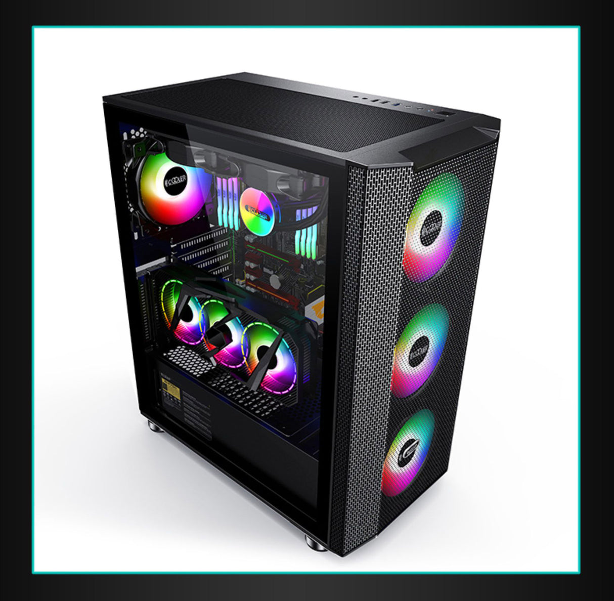 PCcooler GAME 7 Black ATX TG Mid Tower Case (with 4*120mm FX-120 3 DYNAMIC COLOR 120mm Fan)