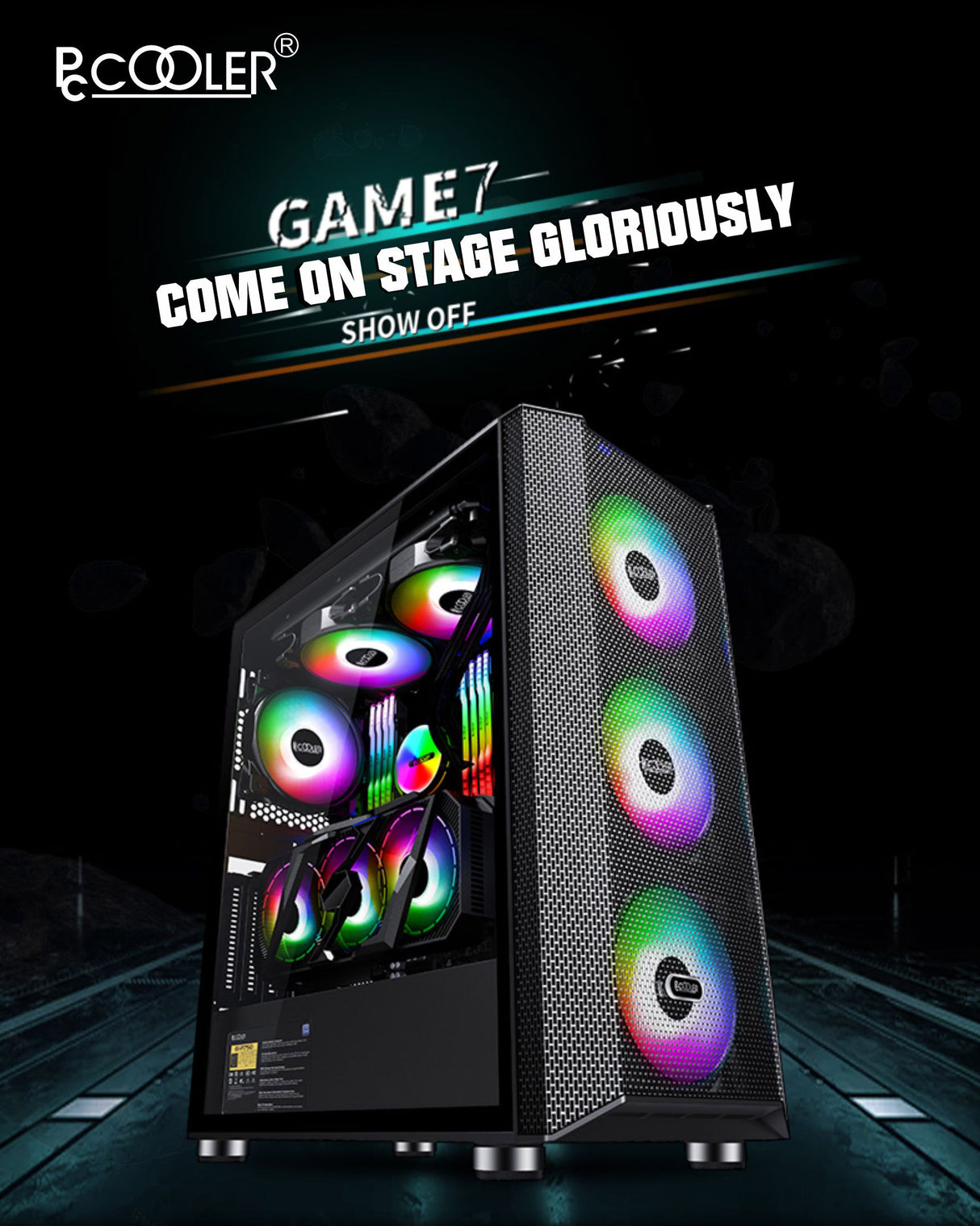 PCcooler GAME 7 Black ATX TG Mid Tower Case (with 4*120mm FX-120 3 DYNAMIC COLOR 120mm Fan)