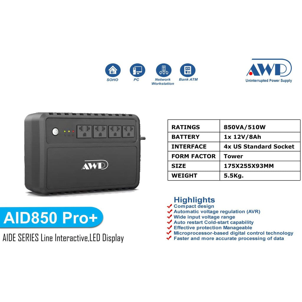 Awp Wise AID850 Pro+ 850VA / 510W UPS with AVR