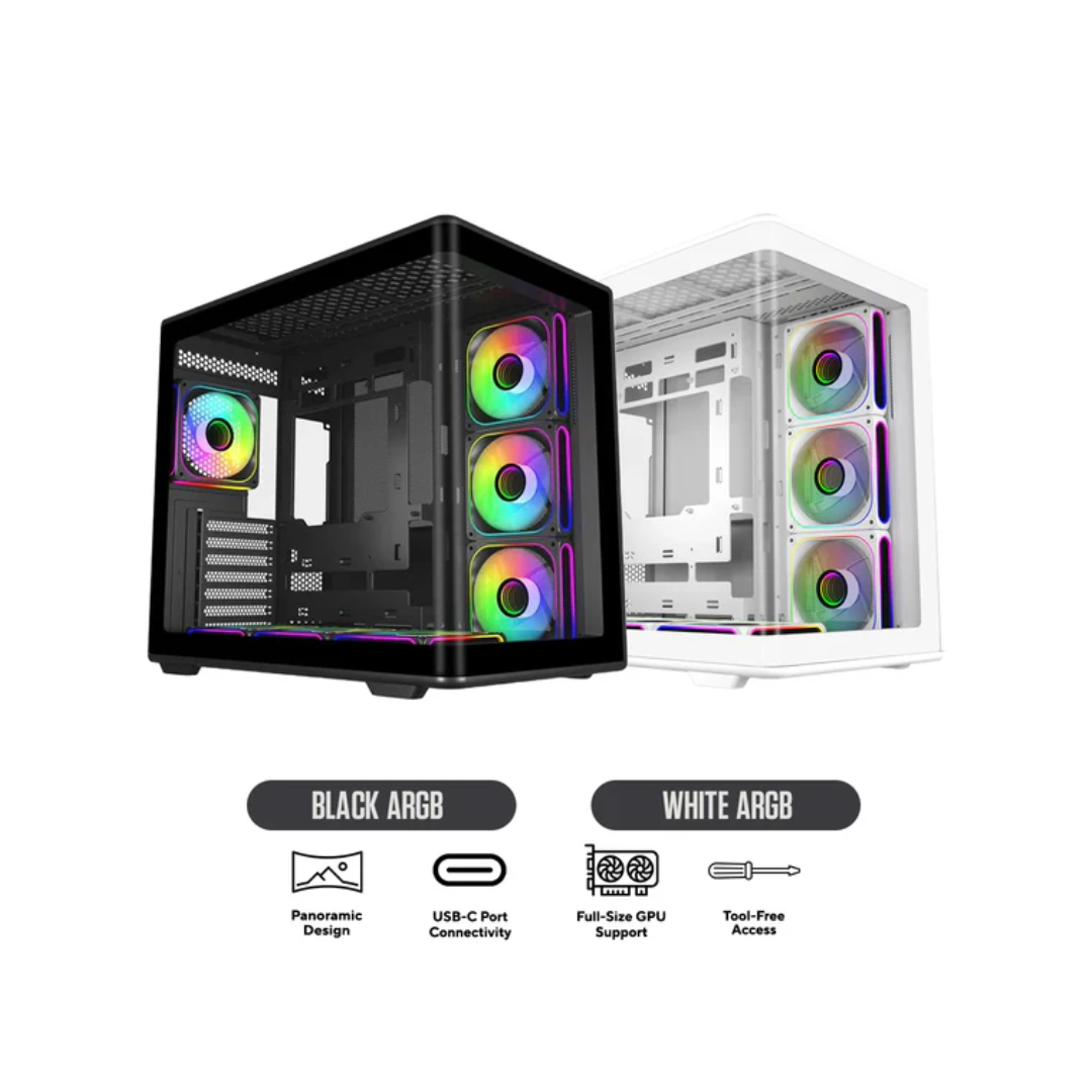 Cooler Master Elite 600 TG ATX Mid-Tower PC Case with USB-C Port ARGB (Black E600-KGNN-S02 | White E600-WGNN-S02)