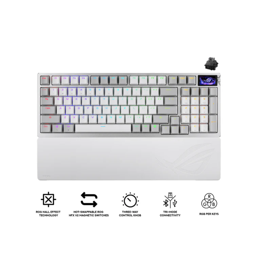 Asus ROG Azoth White 96% Wireless Analog Gaming Keyboard M902 (ROG HFX V2 Magnetic Switch)