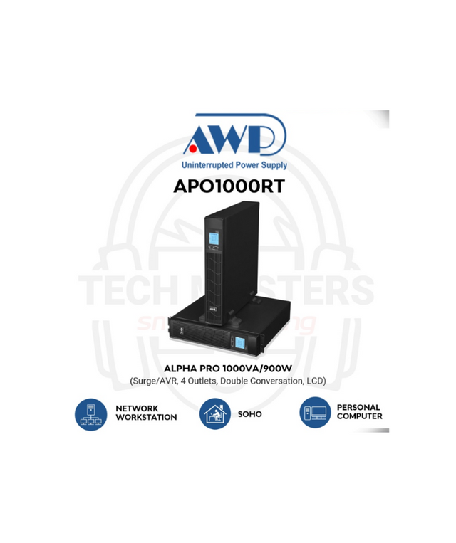 Awp Ups Rack Mount AWP Wise APO1000RT 1000VA 900W Rackmount Tower UPS – DynaQuest PC