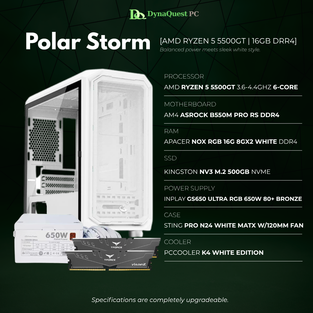 AMD Ryzen 5 5500GT 6-Core | B550M | 16GB DDR4 RAM | 500GB NVMe SSD | 650W Bronze PSU | Sting Pro N24 Case | CPU Package