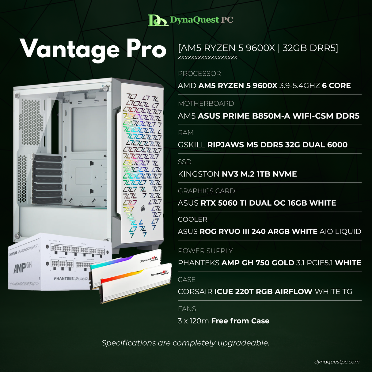 AMD Ryzen 5 9600X 6 Core | B850M | 32GB DDR5 RAM | 1TB NVMe SSD | RTX 5060Ti OC 16GB GPU | 750W Gold PSU | Corsair iCue ITX Case | 240mm AIO Cooler | CPU Package