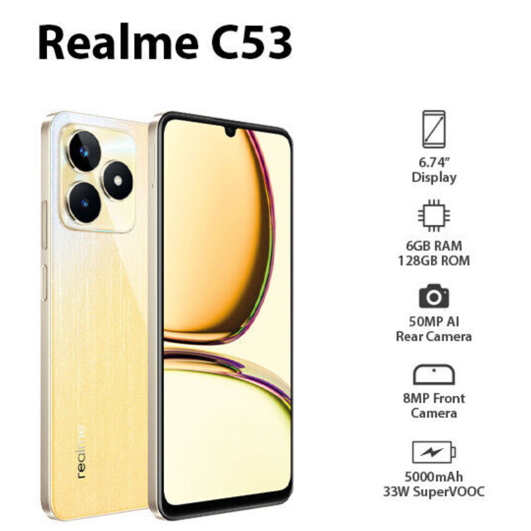 Realme C53 Smartphones | 6GB+128GB | 6.7" Dual Sim 5000mAh Champion Gold Smartphones