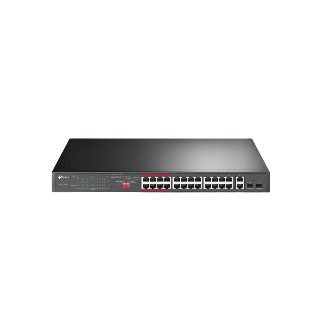 TPLink TL-SL1226P 24-Port 10/100Mbps + 2-Port Gigabit Unmanaged PoE+ Switch