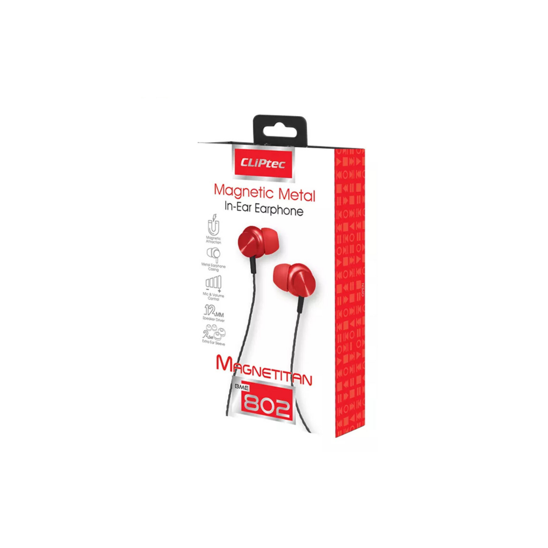 Cliptec MAGNETITAN Magnetic In- Ear Earphone BME802 ( Red )