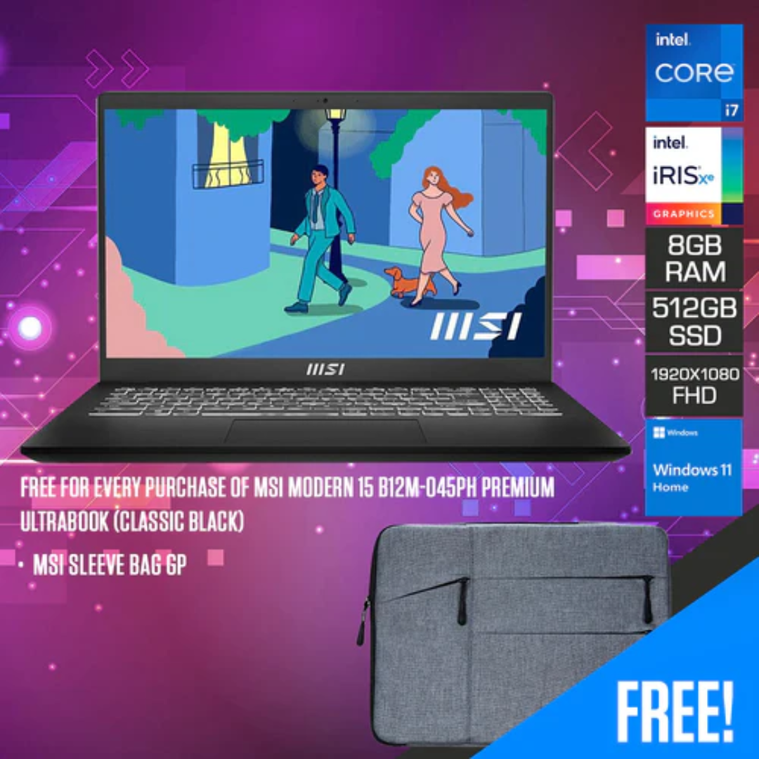 MSI Modern 15 B12M-045PH 15.6" | i7-1255U | 8GB | 512GB | Windows 11 Laptop