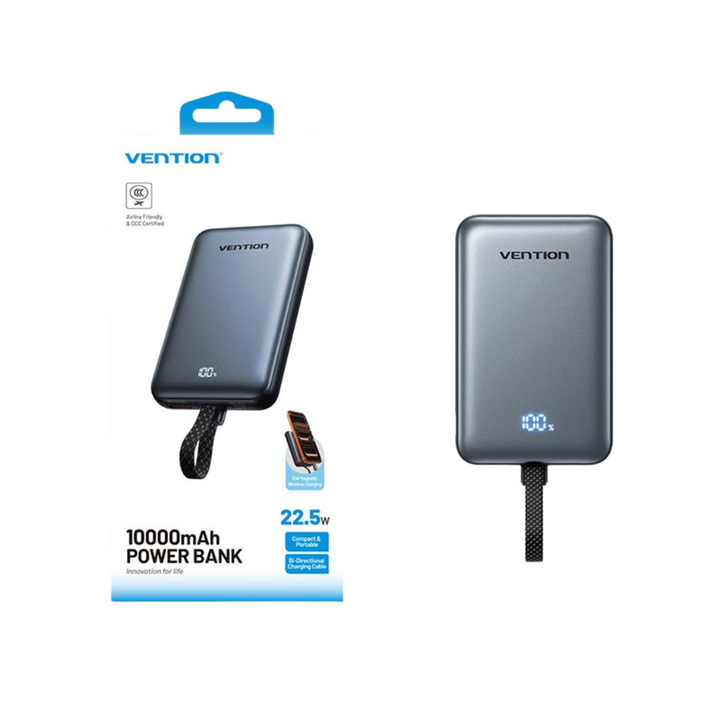 Vention 10000mAh 22.5W Magnetic Wireless Powerbank (1xUSB-C, 1xUSB-A) Gray FKQH0-TY