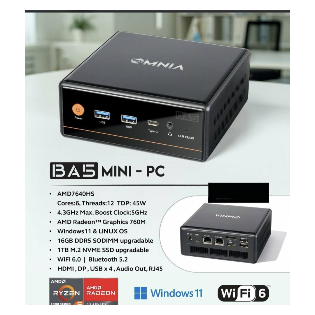 Omnia BA5 Mini PC Ryzen 5 7640HS | 16GB | 1TB Radeon 760M | Windows 11