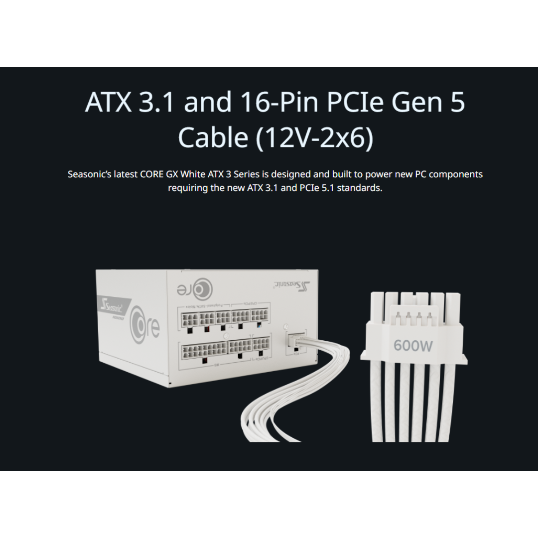 Seasonic Core GX850 850watts 80+ Gold ATX 3.1 Full Modular Power Supply SRP-CGX851-A5A32SF WHITE