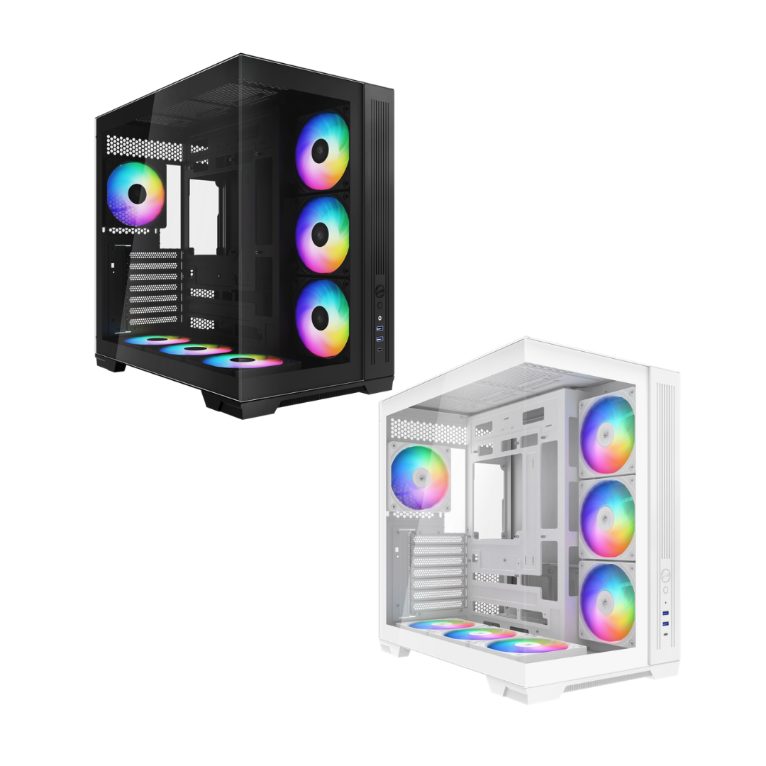 Sama V52 Dual TG ATX MidTower Gaming Case + 7x ARGB Fans, Pre-Installed ARGB Control Hub USB-C (Black V52-BKADA7X1-GL | White V52-WHADA7X1-GL)