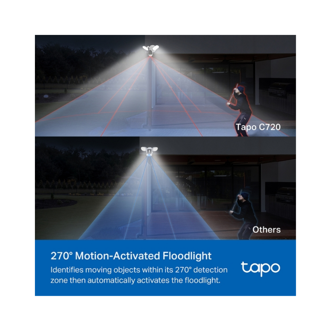 TP-Link Tapo C720 2K QHD Live View Smart Floodlight Outdoor WiFi IP Security Cctv Sale Camera Connect to Cellphone with Mic and Speaker