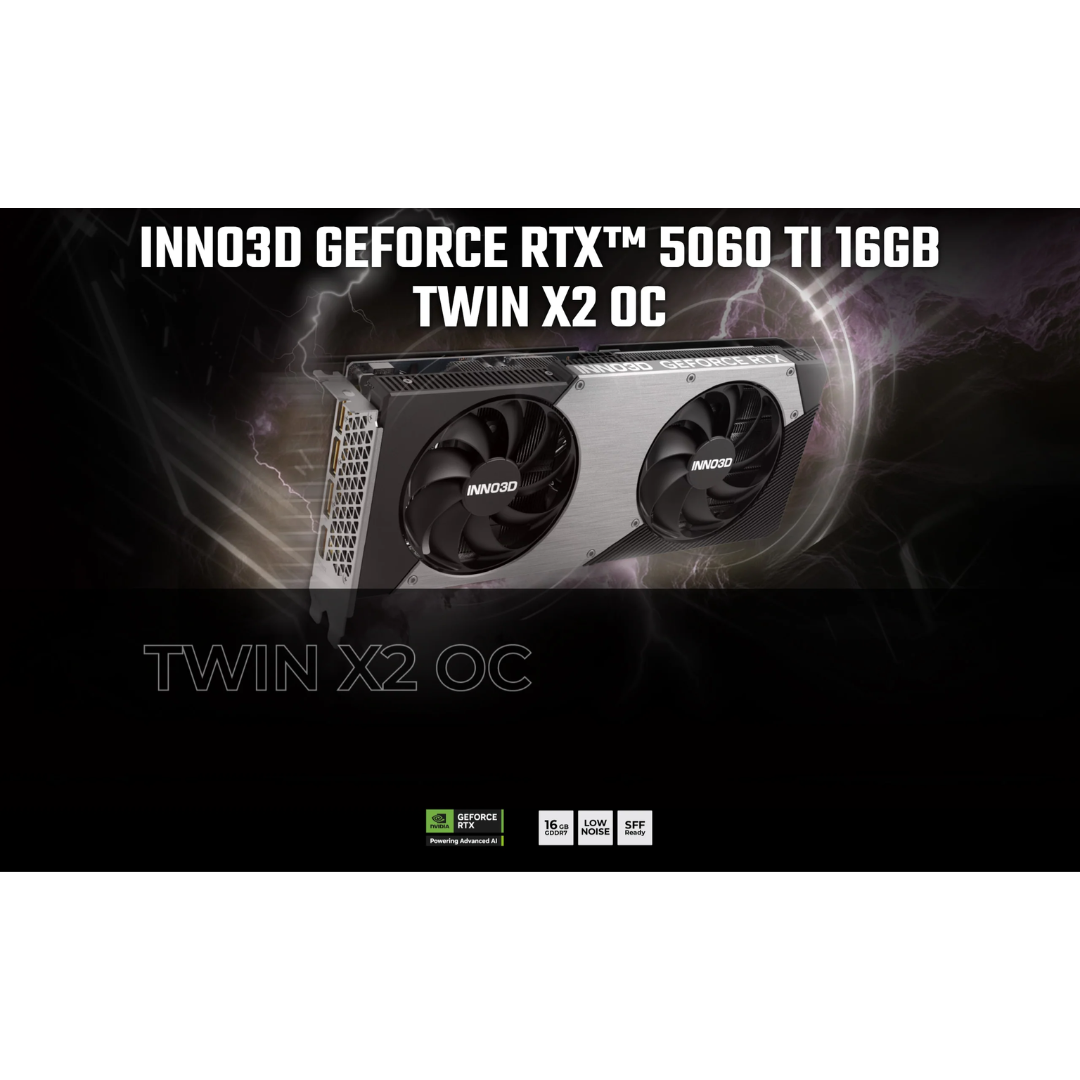 Inno3D RTX 5060 Ti Twin X2 OC 16GB GDDR7 Graphics Card (Black) N506T2-16D7X-191073N