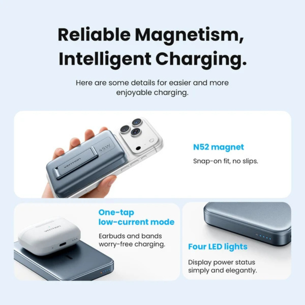 Vention QI2.2 10000mAh 25W Magnetic Wirelesss Power Bank Gray JP387PRO