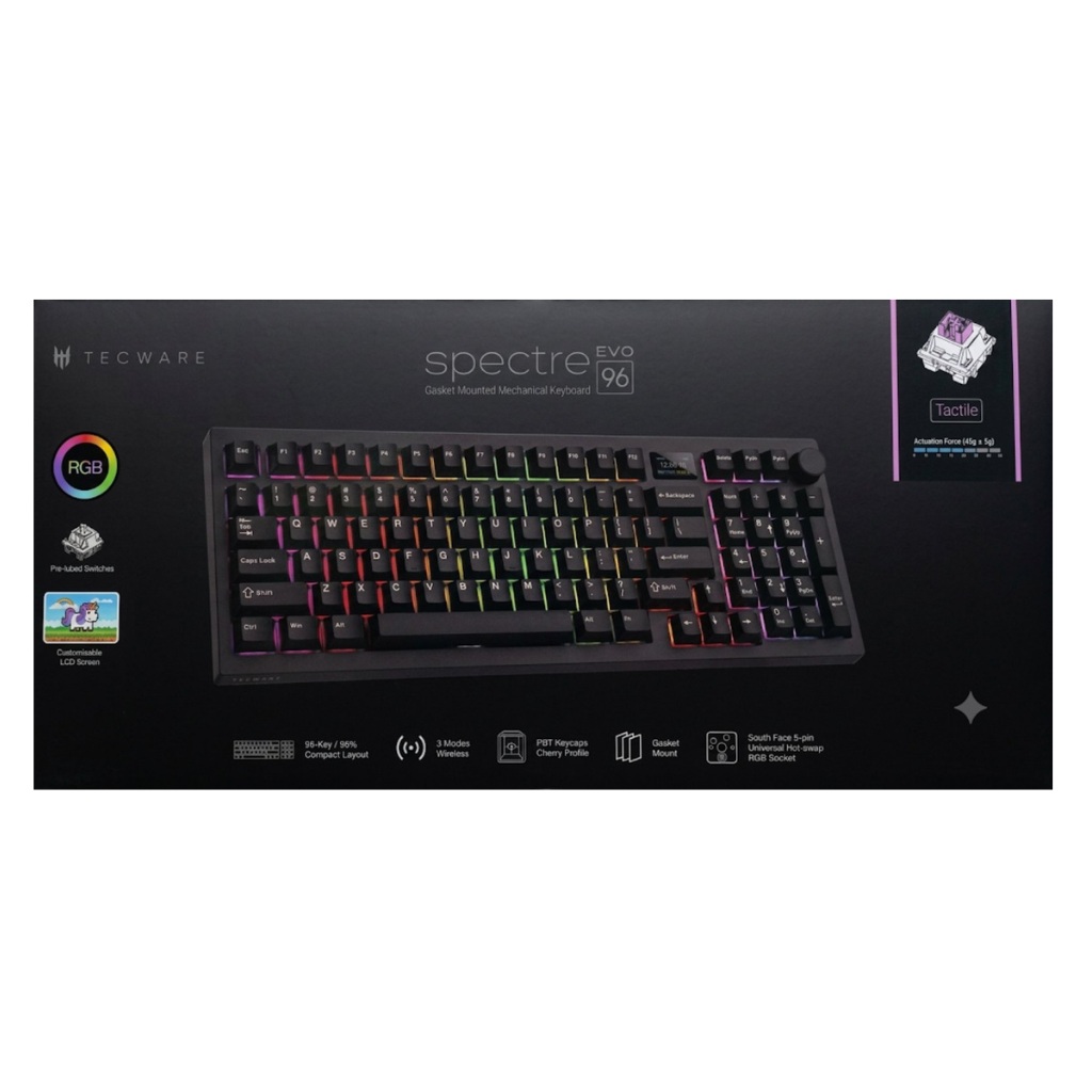 Tecware Spectre Evo 96 BLACK LCD 3-Mode Gaming Keyboard ( Switch: Purple Tactile | Blue Linear )