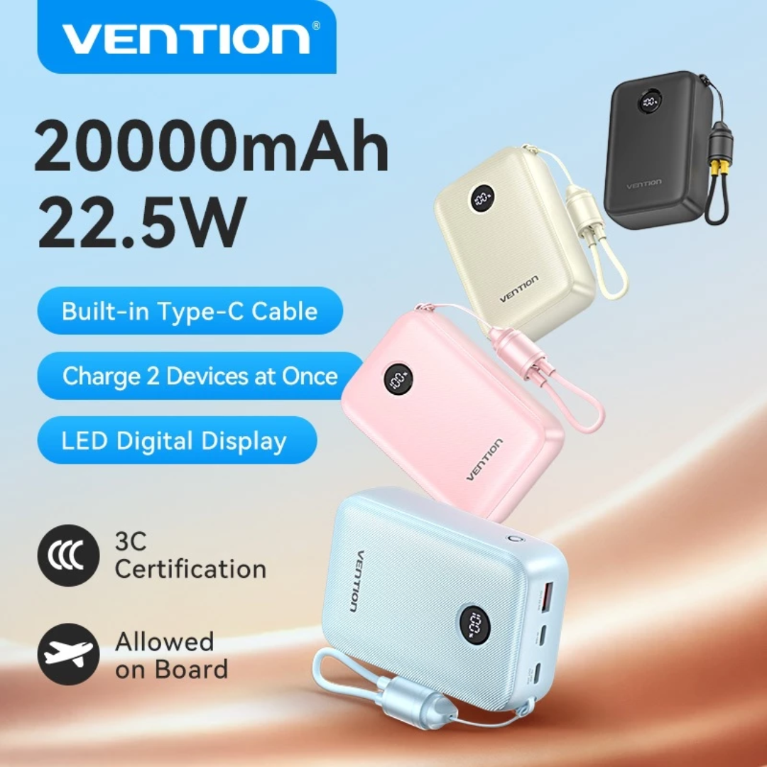 Vention 20000mAh 22.5W PowerBank USB-C+USB-C/USBC/USBA (Black FKBB0-C-TY | Beige FKBN0-C-TY )