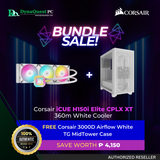 Corsair iCUE H150i Elite CPLX XT 360m White Cooler + Corsair 3000D Airflow White TG MidTower Case