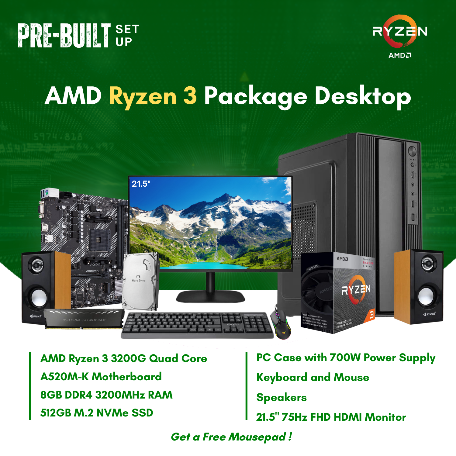 AMDRyzen しょっぱ 5 5600＋A520M-K＋メモリ3200 8GB×2セット