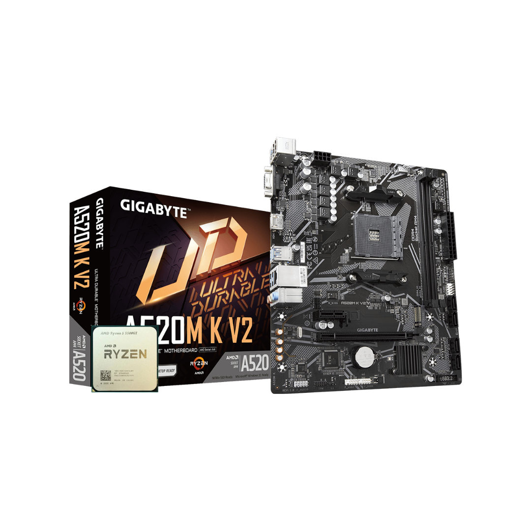 AMD Ryzen 5 5500GT 6-Core Processor MPK + Gigabyte A520M K V2 Motherboard
