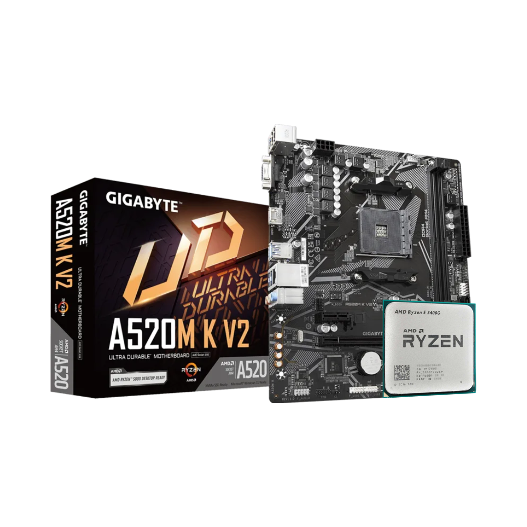 AMD Ryzen 5 3400G Up to 4.20GHz 4-Core Processor + Gigabyte A520M K V2 (AM4) Motherboard