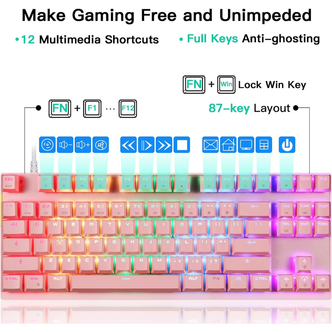 Motospeed CK82 RGB Blue Switch Gaming Pink Keyboard