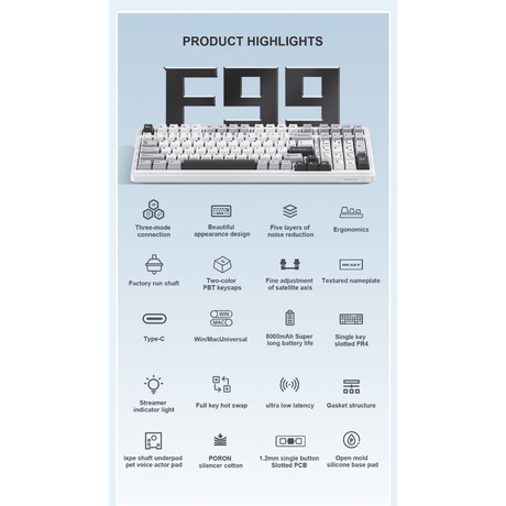 Aula F99 Pro Tri-Mode 96% 100-Key Gasket-Mounted Mechanical Keyboard with Knob (Vector Switch) (Comic)