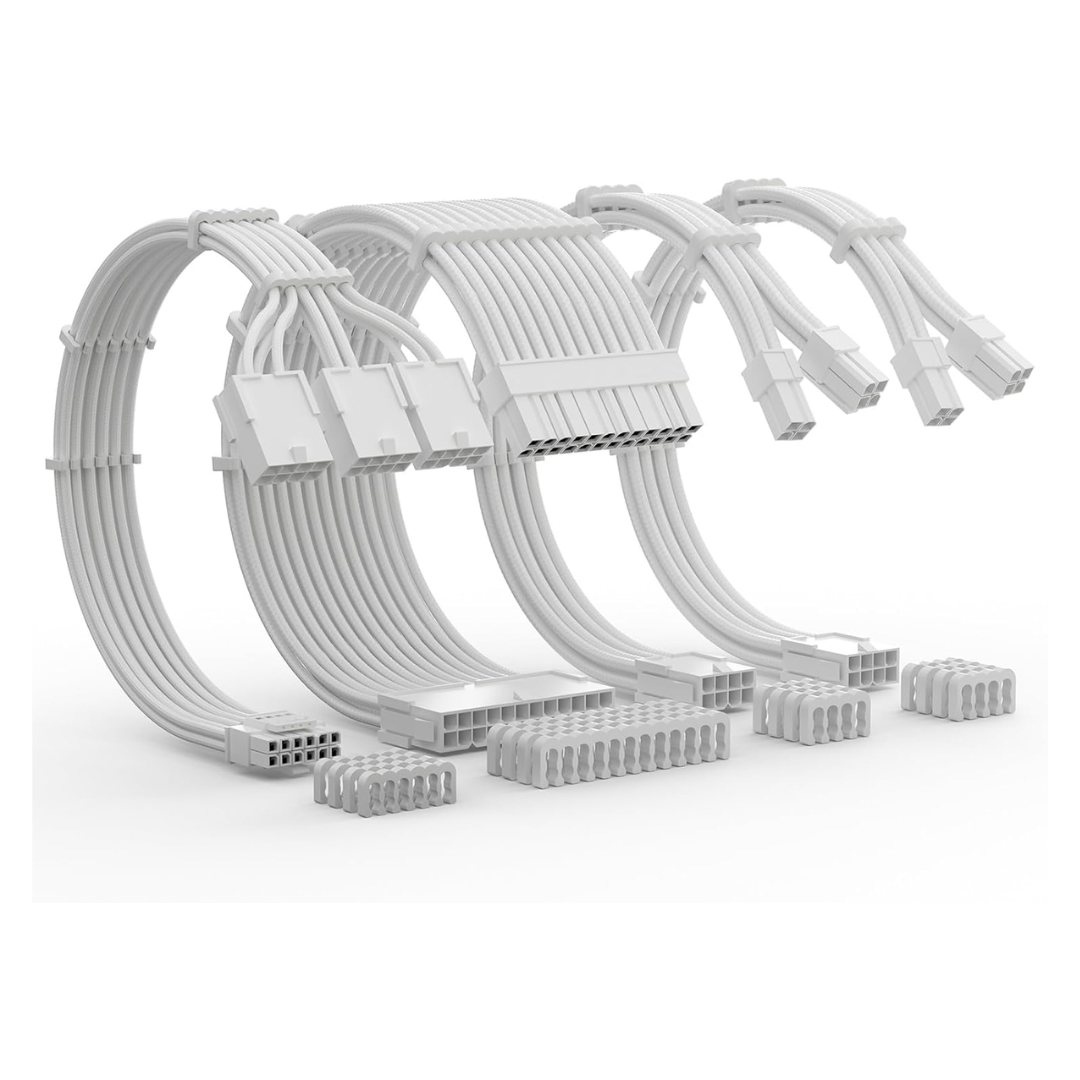 Asiahorse 12VHPWR 4 Kit PCIE 5.0 1-to-3 Sleeved Cable Kit Snow White/Kit Black