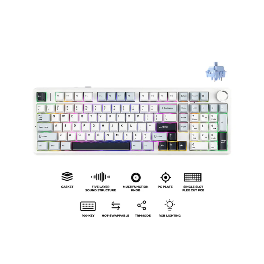Aula F99 Pro Tri-Mode 96% 100-Key Gasket-Mounted Mechanical Keyboard with Knob (Star Vector Switch) (Blue/White/Black)
