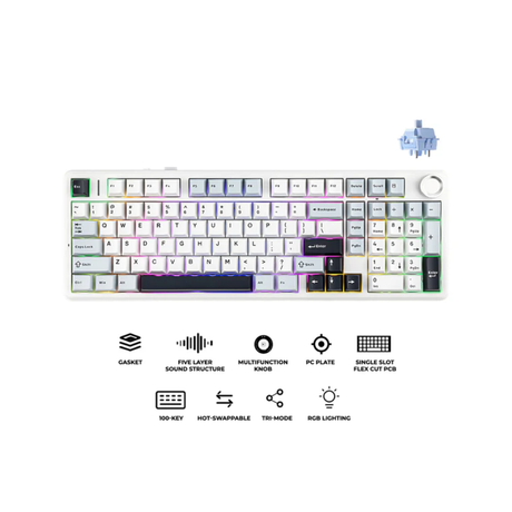 Aula F99 Pro Tri-Mode 96% 100-Key Gasket-Mounted Mechanical Keyboard with Knob (Star Vector Switch) (Blue/White/Black)