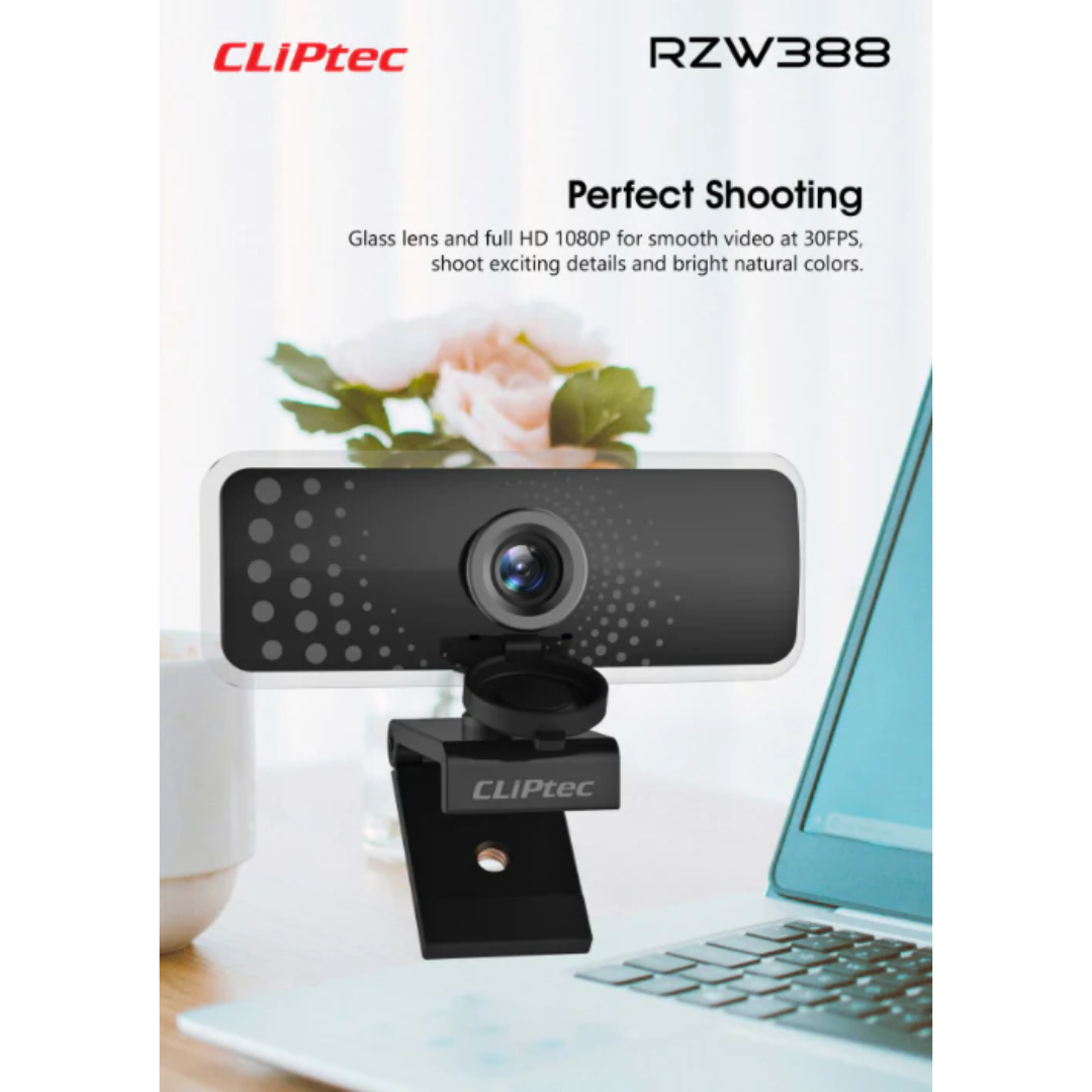 Cliptec RZW388 FHD 1080p Wide Angle Webcam Black